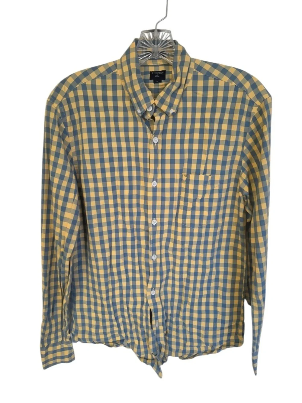 J. Crew Men’s Yellow and Blue Gingham Button-Down Shirt